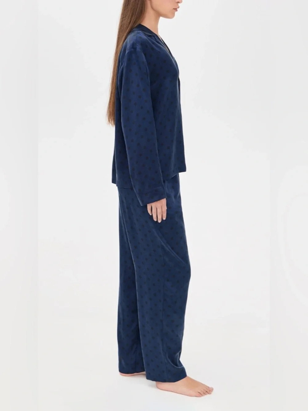Lunya Washable Silk Long Sleeve Shirt and Pants Set Blue Eclipse